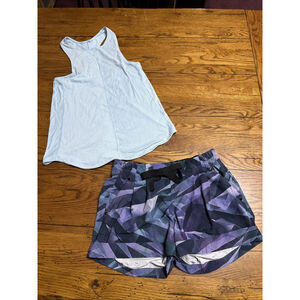Purple lululemon cuffed shorts with tie Sz 2 Tank Stripped Shirt S100